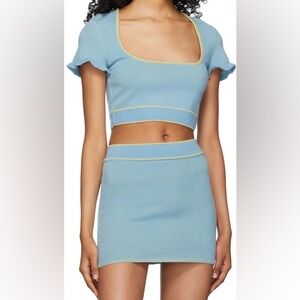 Scoop Neck Knit Top & Knit Dual-Color Mini Skirt Danielle Guizio